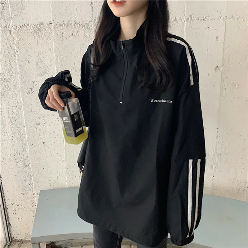 

Cotton Net Red Zipper Sweatershirt Women Spring And Autumn Thin 2020 New Korean Striped College Style Student Jacket