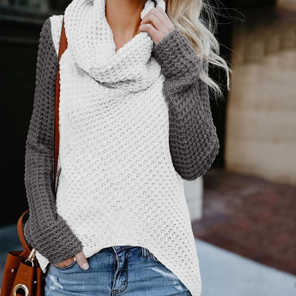 Women Sweater Winter Warm Thick Turtleneck Sweater Casual Patchwork Long Sleeve Women Pullovers Winter Jumpers Knitwear#38