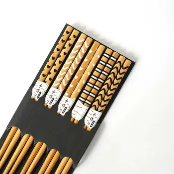 

Visual Touch Geometric Heart Dot Bamboo Wood Chopsticks Handmade Wooden Chopstick Set 5 pairs/Set