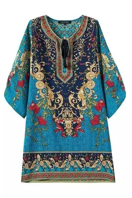 Летнее винтажное женское богемное шифоновое цельное платье с принтом в национальном стиле, индийское платье, размеры s, m, l - Цвет: Коричневый