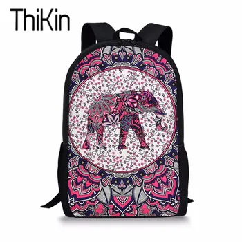 

THIKIN Elephant Mandala Flower Printed Children Elementary School Shoulder Bags Animal Design Backpack Sets for Teen Girls Boys