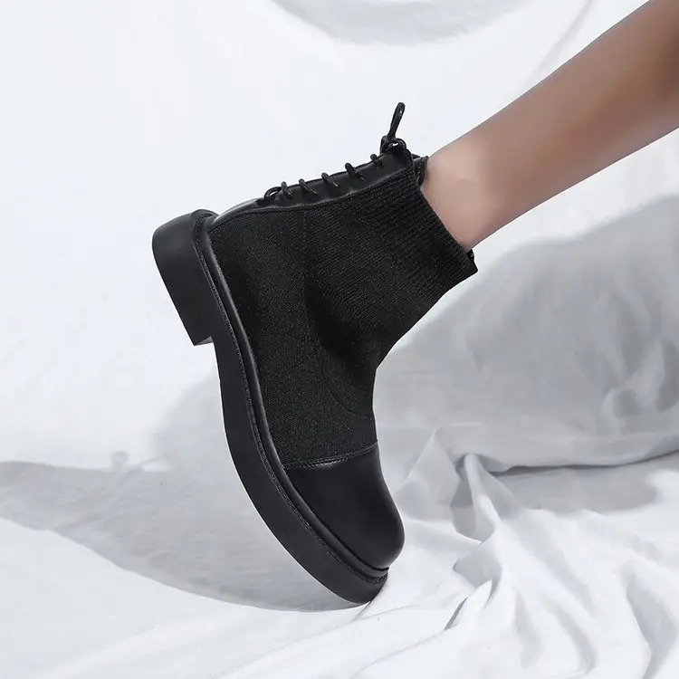 ERNESTNM/женские ботинки; Высококачественная эластичная ткань; сезон осень; ботинки на платформе; повседневная обувь с носком; женские черные ботильоны; botas
