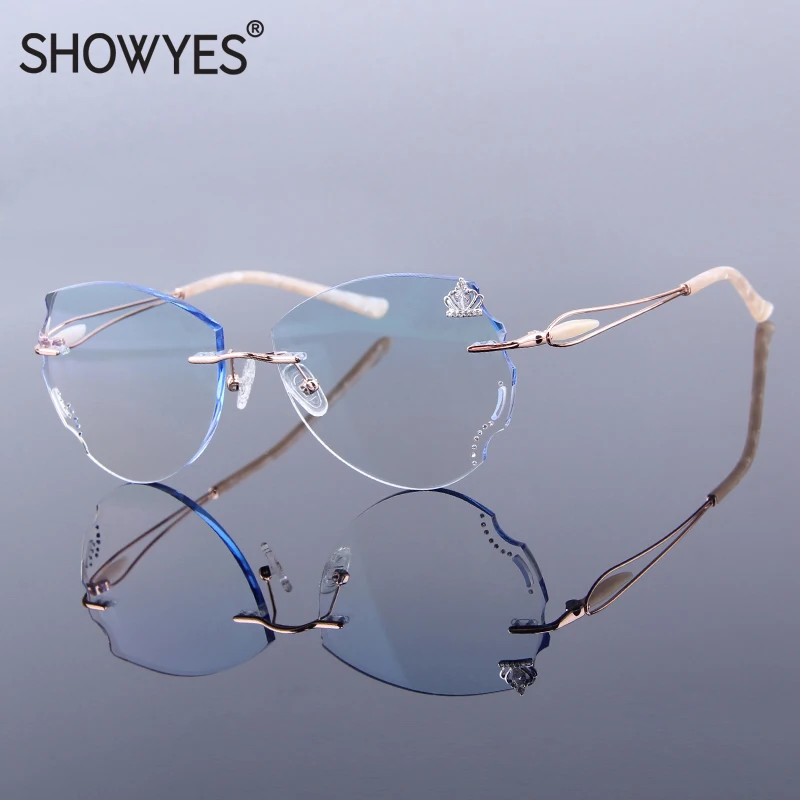 estante reloj innovación Gafas graduadas de gran tamaño para mujer, anteojos sin montura de  diseñador famoso, con gradiente azul, con diamantes de imitación y corona,  805 - AliExpress