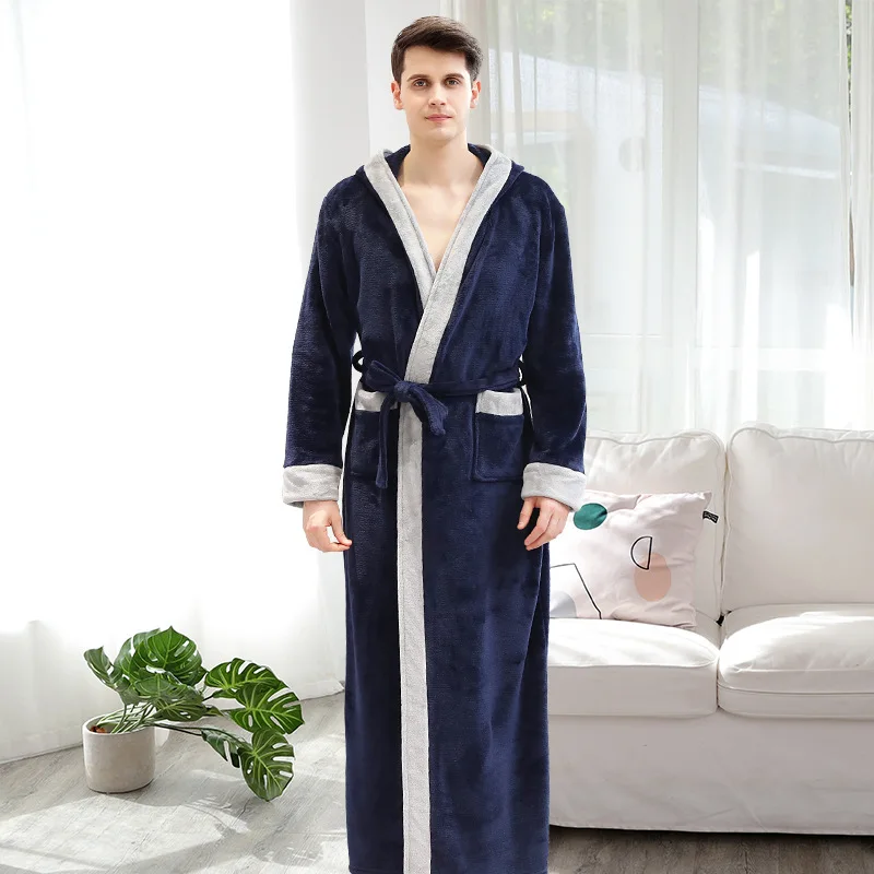 Зимний женский длинный уютный фланелевый Халат, кимоно, теплый коралловый флис, мужской банный халат, ночная рубашка, халат, одежда для сна