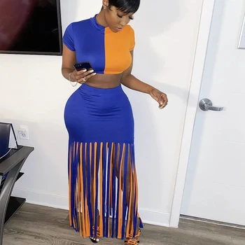 

Sexy Tassel Party Dress Women 2 Piece Set Crop Top and Skirt Women Set Two Pieces Set Bodycon Dresses