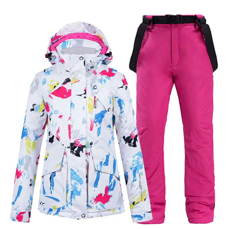 Лыжные костюмы, Женская куртка для сноуборда, ветрозащитная разноцветная лыжная куртка, комплект со штанами, зимняя уличная спортивная одежда для катания на лыжах и сноуборде - Цвет: Jacket Pant RD