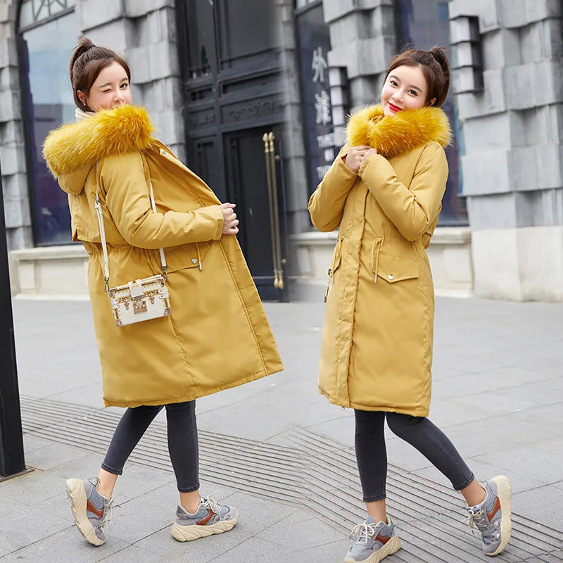 

Down Jacket Cotton-padded Clothes Women's plus Velvet Mid-length over-the-Knee Winter New Style Korean-style Slim Fit Large Fur