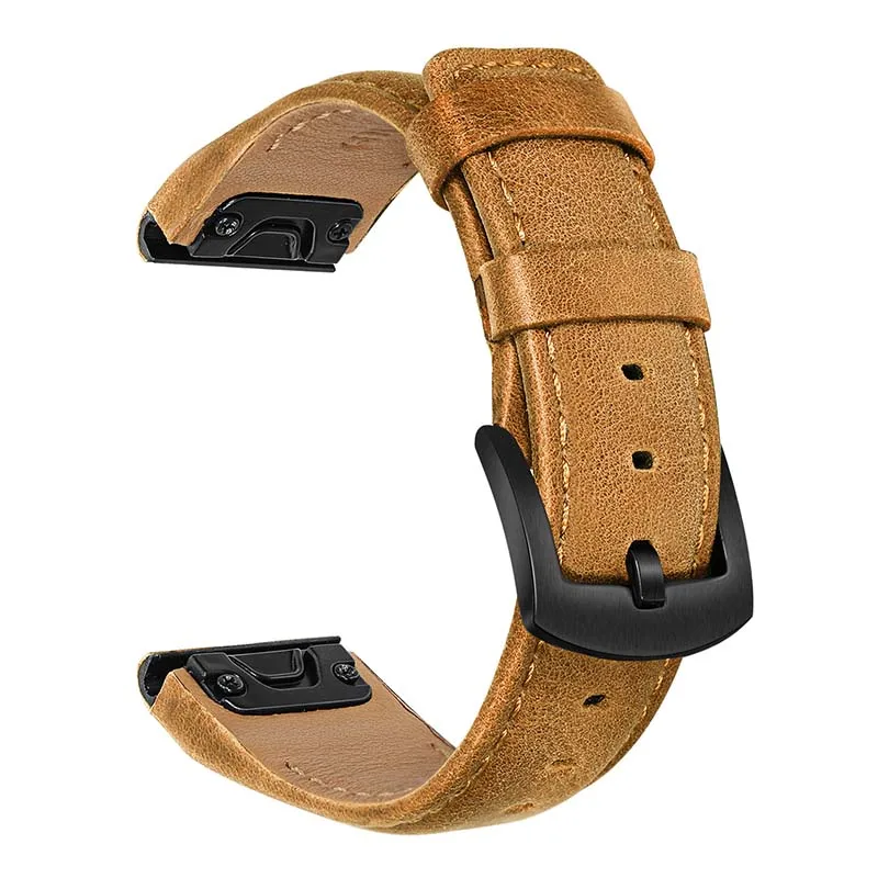 Light Brown Кожаный ремешок для часов Quick Fit 26 мм для Garmin Fenix 6X/6X Pro/5X/5X Plus/3/3 HR/Descent MK1/Quatix 3 ремешок для часов - Цвет ремешка: Light Brown
