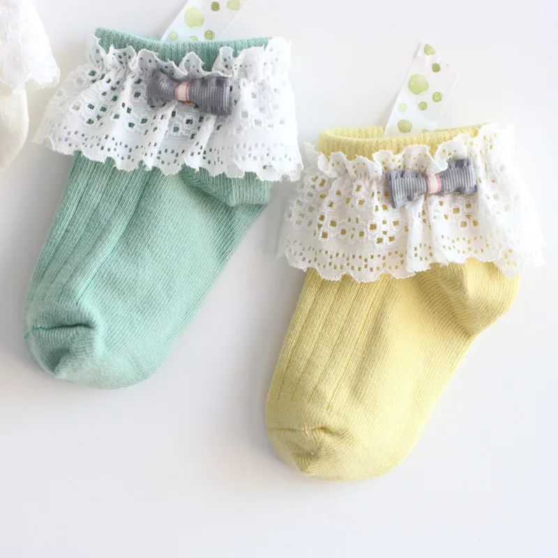 Lace Bows Kids Socks Princess Cotton Children Girls Socks Candy Color Kids Autumn Winter Socks Meisjes Sokken Skarpetki