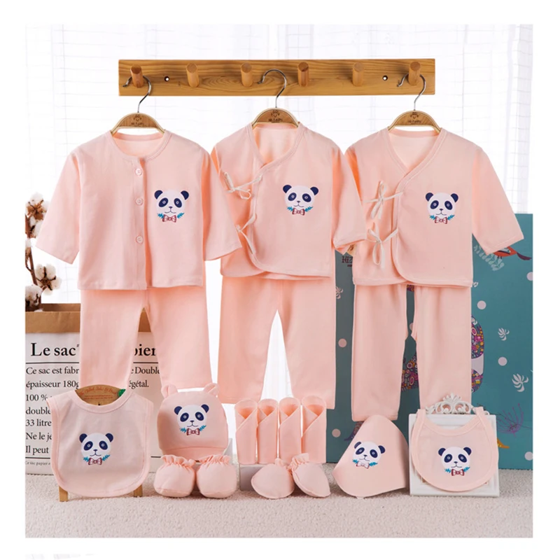 Одежда для новорожденных Костюм 18 шт./компл. младенческой Костюмы комплекты с мультипликационным принтом «панда», подарок на день рождения Одежда для маленьких детей; Размеры 0-3 месяца