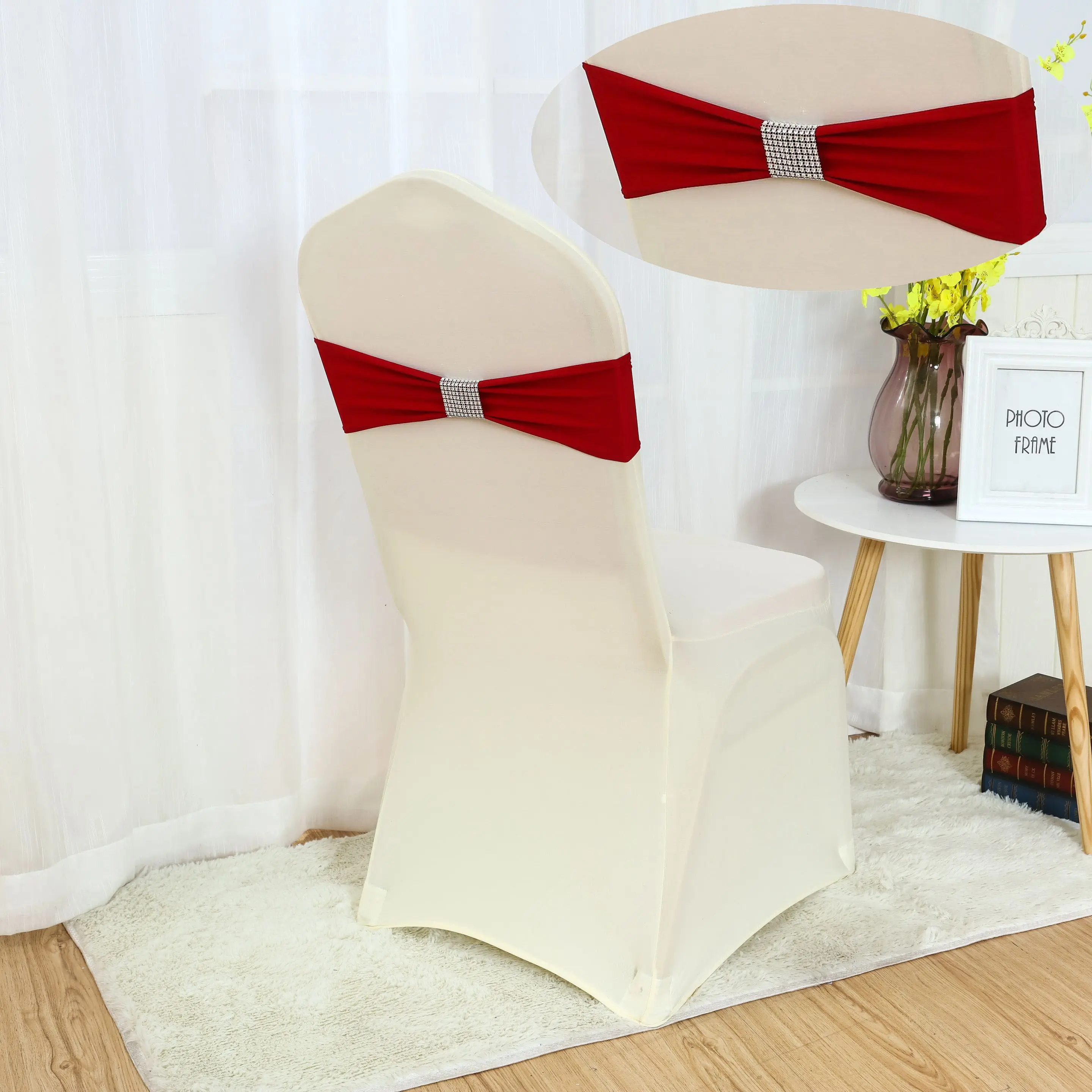 100 шт Высокое качество спандекс повязка на стул бант с сетчатым кольцом для