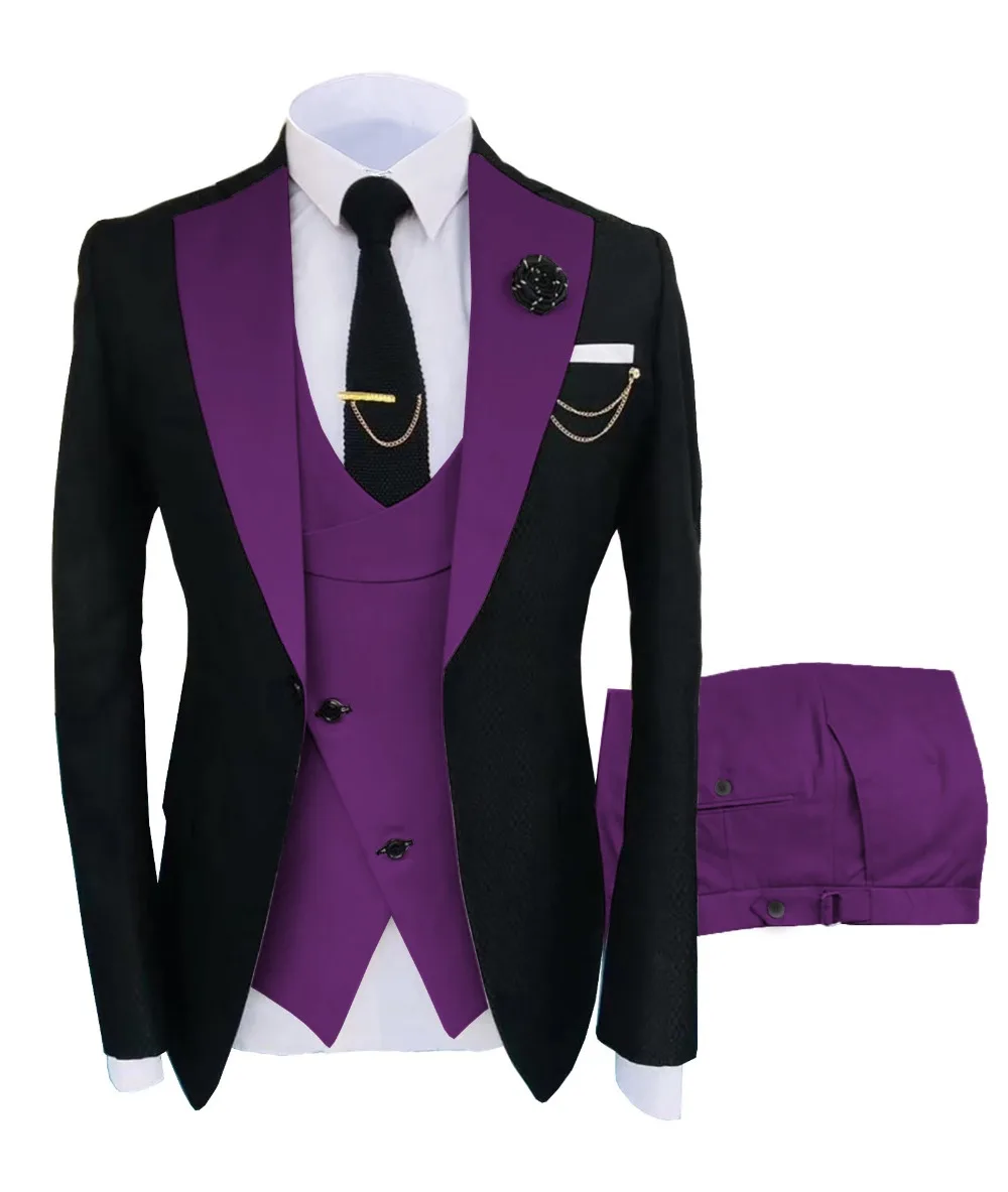 SZMANLIZI 2020 Classic Yellow Black Slim Fit Men Wedding Suits 3 Piece Peaked Lapel Groomsmen Groom Tuxedos Formal Suits For Men
