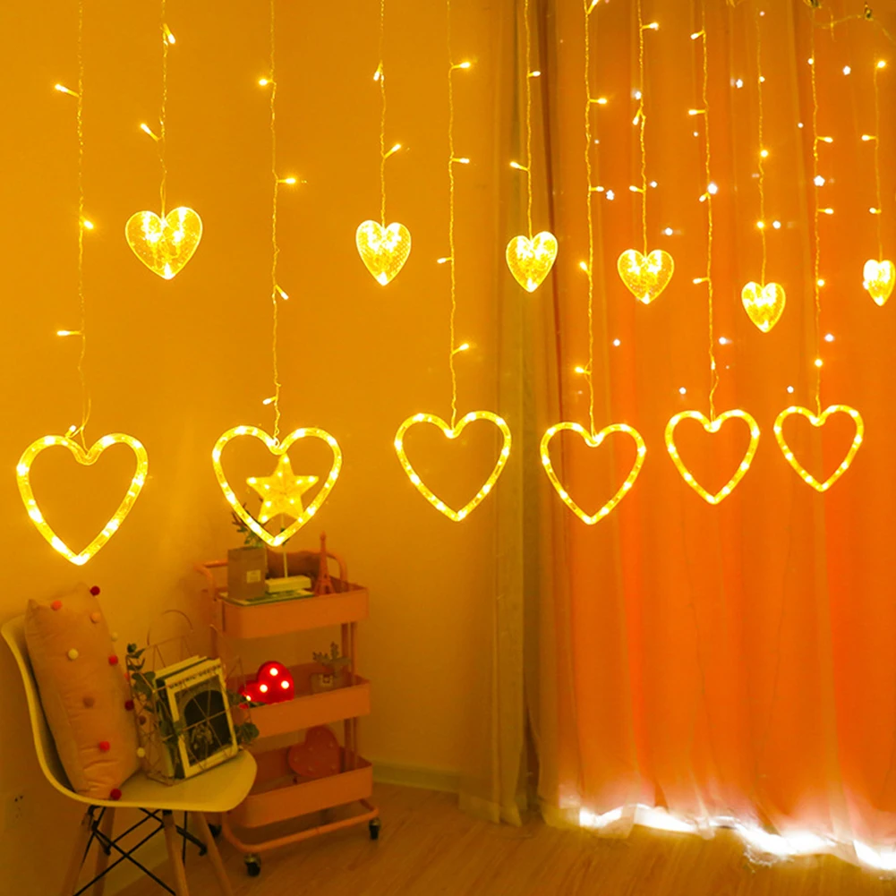 2.5m 8 Modes Fairy Lamp Waterproof Wedding Decor Curtain LED String Light Heart Shape