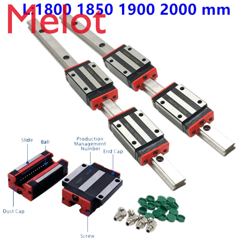 

2pc HGR15 HGH15 1800mm-2000mm linear guide rail width 15mm +4pc linear block carriage HGH15CA ng HGW15CC HGH15 CNC parts