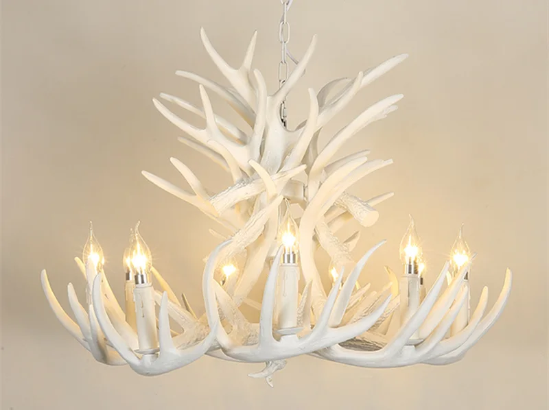 Retro Resin Antler Pendant chandelier Living room Restaurant Bar  4/6/9 Arms Brown White E14 Deer Horn lights house decoration flower chandelier