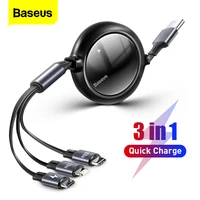 Baseus 100w 3 em 1 cabo usb c para o iphone 12 13 carregador micro usb tipo c carga rápida para macbook samsung xiaomi cabo retrátil