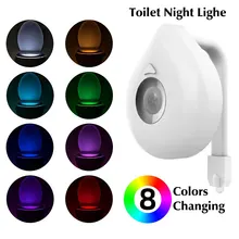 Светодиодный светильник для унитаза с ночным датчиком, WC, 8 цветов, сменная лампа AAA с питанием от батареи, подсветка для унитаза, ребенка
