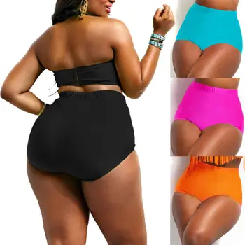 Hirigin Plus Size Women Sexy Bikini Lady Push up Beach Swimsuit High Waist  Bottoms Soild Color Short Pants Swimwear
