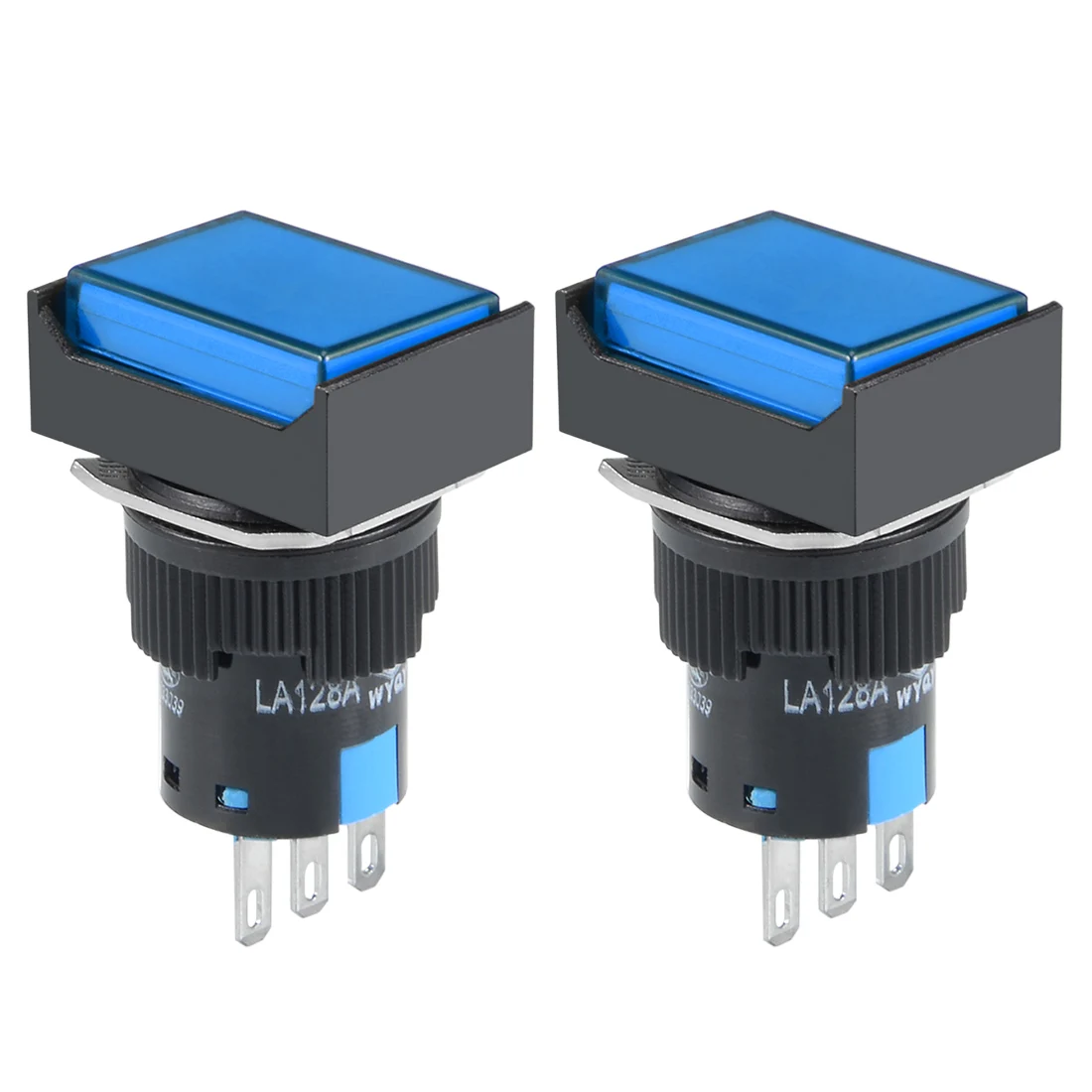 

uxcell 2Pcs 16mm Latching Push Button Switch Blue Square Button DPST 1 NO 1 NC