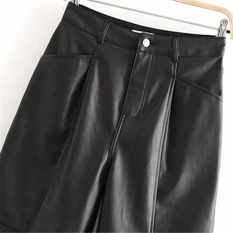 Women Black Faux Leather Pants Fashion Streetwear Loose Harem Pants Ladies Winter Pu Leater Long Trousers