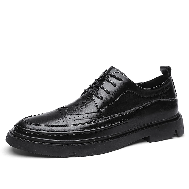 

2020 Male Leather Shoes Breathable Round Toe Men Dress Shoes Lace-up Waterproofing Solid Business Leather Shoes Black Flats %