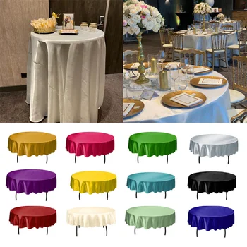 

1pcs Satin Tablecloth 57''90''120'' White Black Solid Color For Wedding Birthday Party Table Cover Round Table Cloth Home Decor