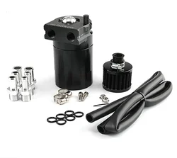 Enhanced Universal Aluminum Oil Catch Can with Breather Filter (Black)