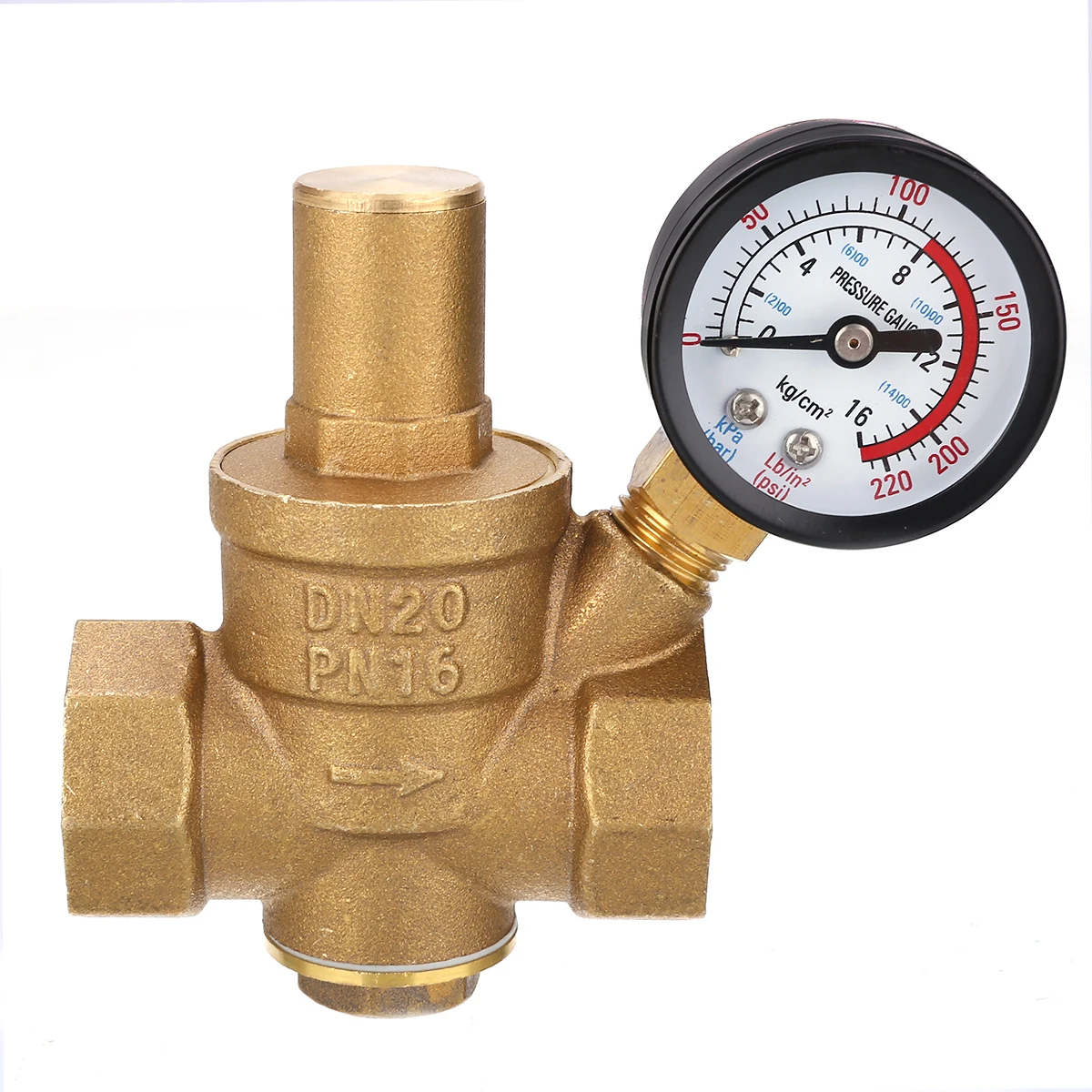 

PN1.6 Water Pressure Reducer DN20 3/4" Brass Adjustable Pressure Regulator Reducing Maintaining Valve with Gauge Meter 85*63mm