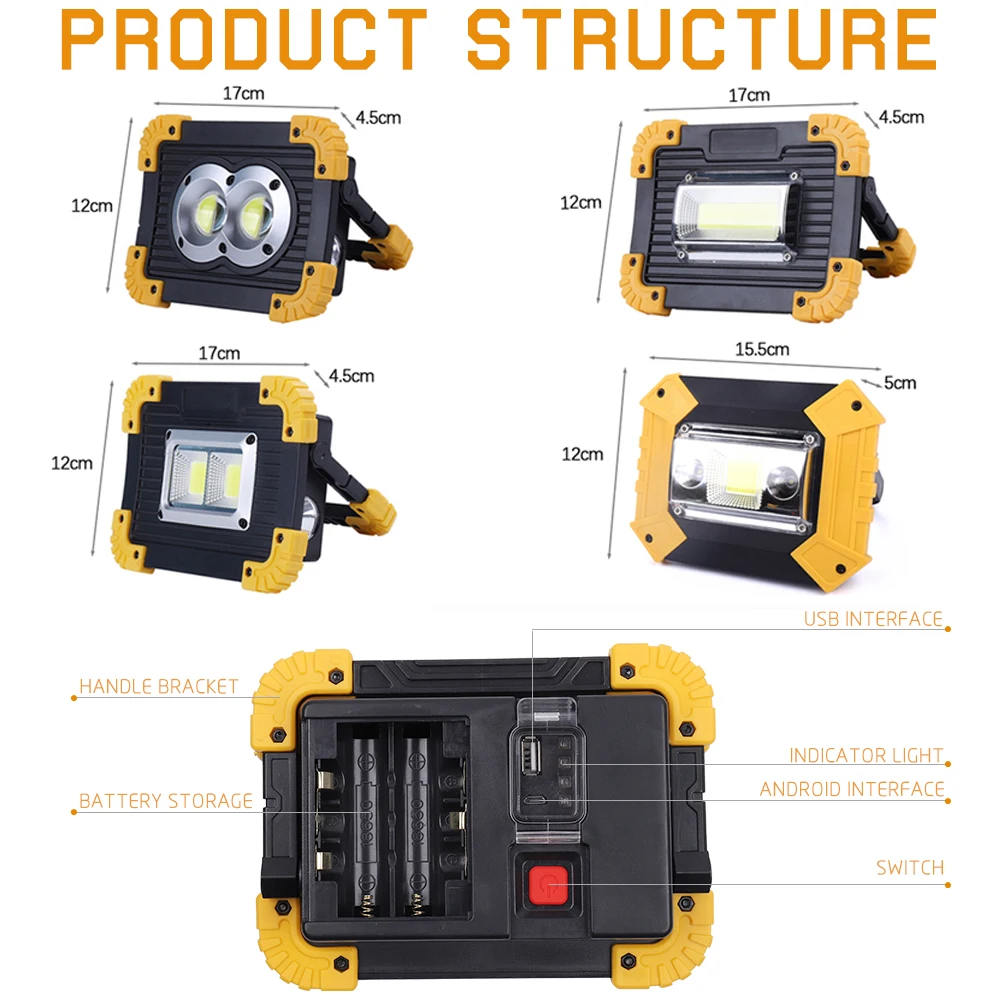 in Stock Lampe Portable Spotlight Led Work Light Rechargeable