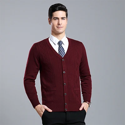 Red UNIVOS KUNI 2019Men's свитер Новое поступление весна и осень сплошной цвет кардиган Бизнес Мода Тонкий 9082 - Цвет: Red