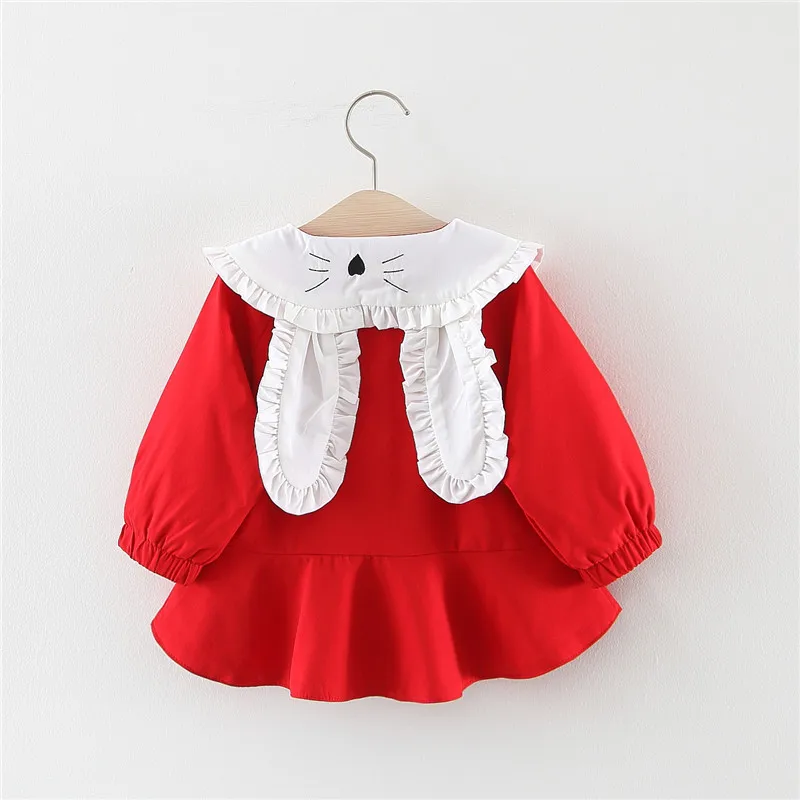 Spring Autumn Girls Windbreaker Coat Baby Girls Rabbit Ear Outwear Kids Clothes Children's Bow Coats Jacket Clothing - Цвет: red