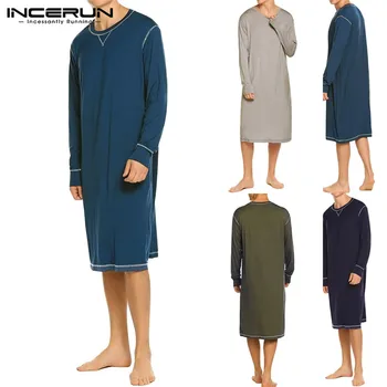 

Men Leisure Sleep Robes Long Sleeve Round Neck Bathrobes Man Solid Color Loose Nightgown Fashion Breathable Homewear 5XL INCERUN