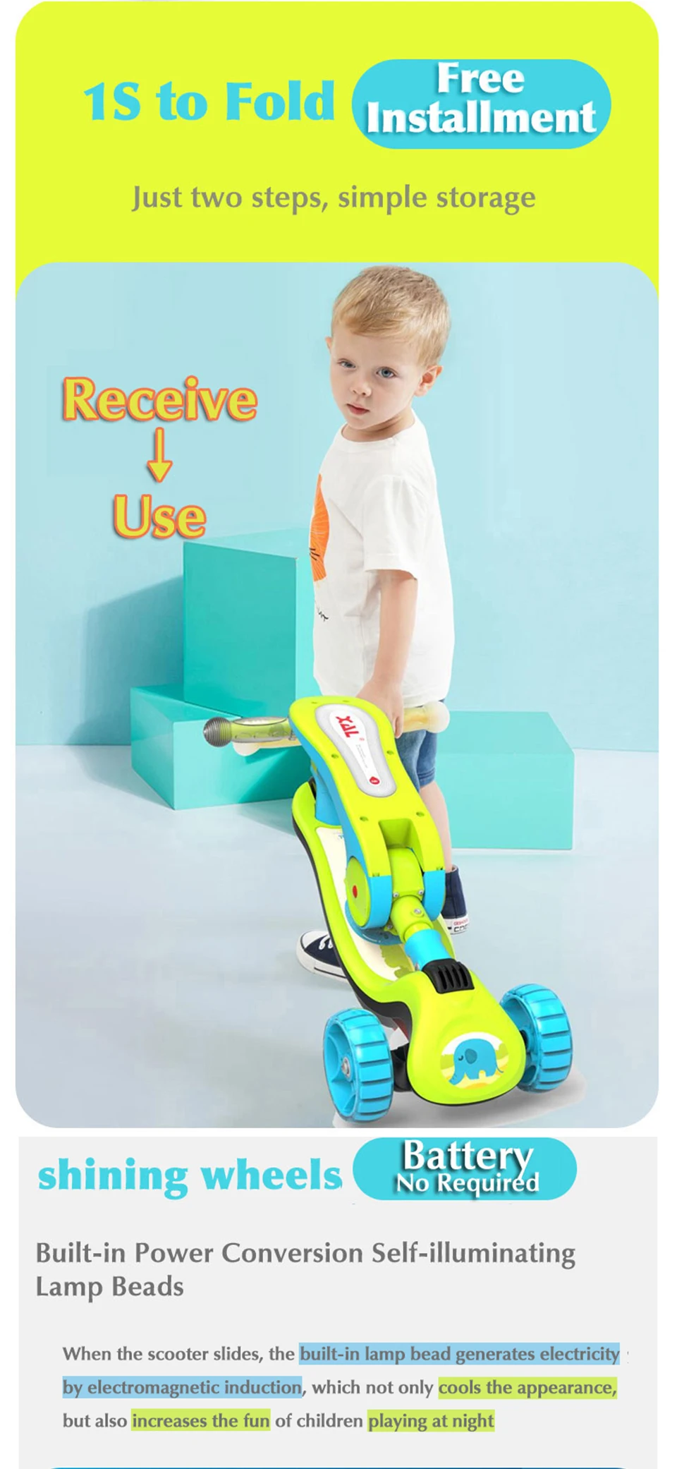 Ruizhi, детский скутер, игрушечный автомобиль, велосипед, Спорт на открытом воздухе, 2 в 1, детские флэш-колеса, складной скейтборд, От 3 до 12 лет, детские игрушки