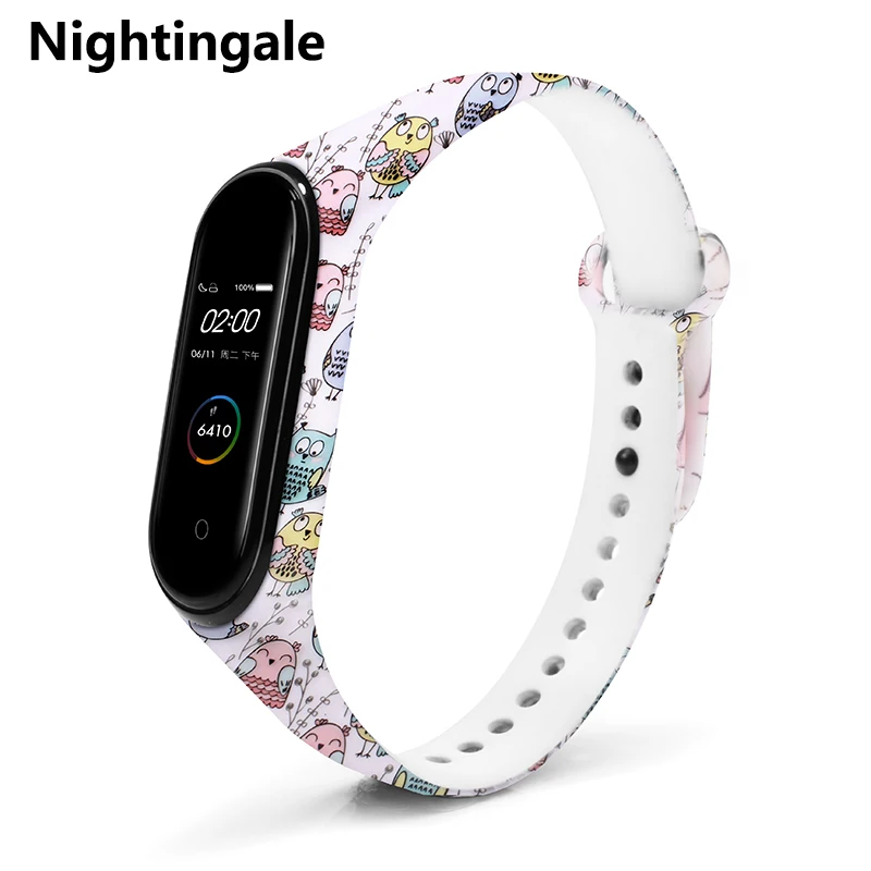 Nightngale BOORUI mi band 3/4 цветочный ремешок mi band 3 4 аксессуары сменный силиконовый разнообразный ремешок для xiaomi mi 3 4 смарт-браслеты - Цвет: Nightngale