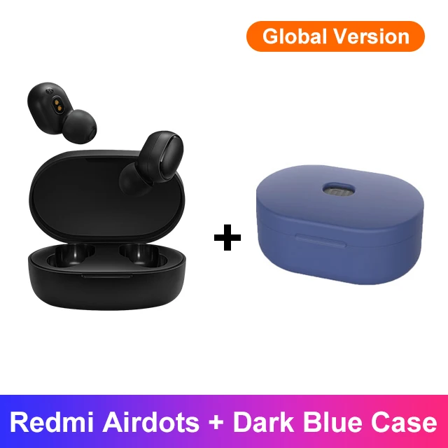 Оригинальные беспроводные наушники Xiaomi Redmi AirDots с Bluetooth 5,0, мини стерео гарнитура с басами, микрофон с управлением AI, наушники с громкой связью - Цвет: Add Dark Blue Case