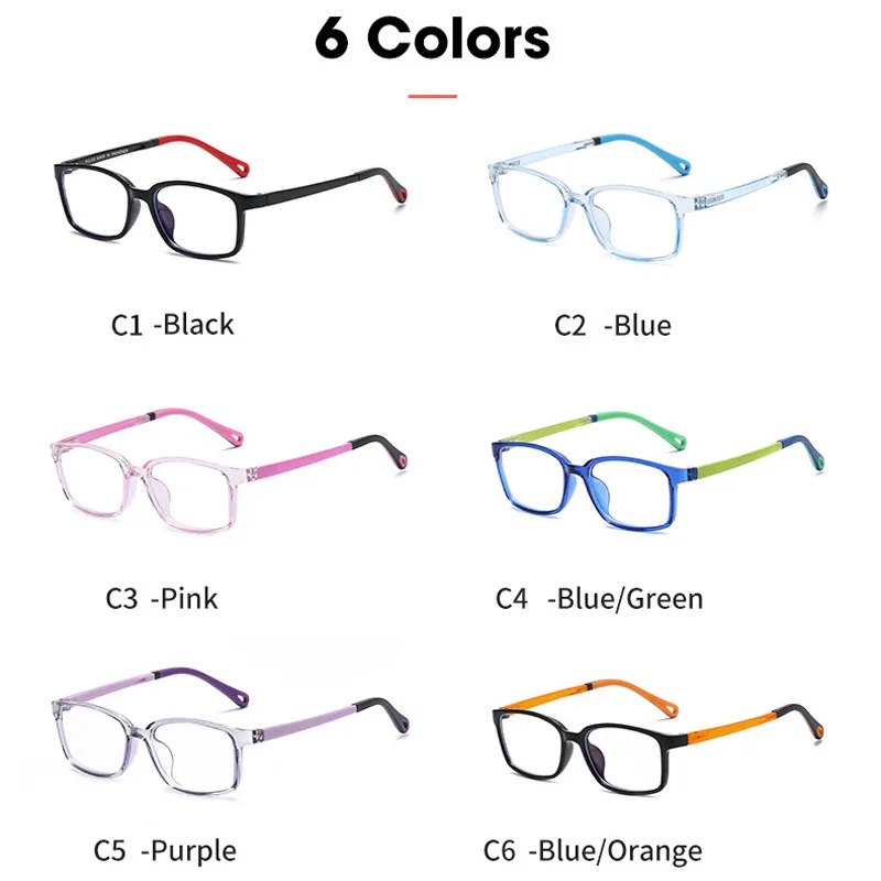 Elbru Super Clear Glasses Frames Soft Square Anti-blue Light Children's Optical Glasses Anti-radiation Glasses For Boys Girls blue blocker glasses