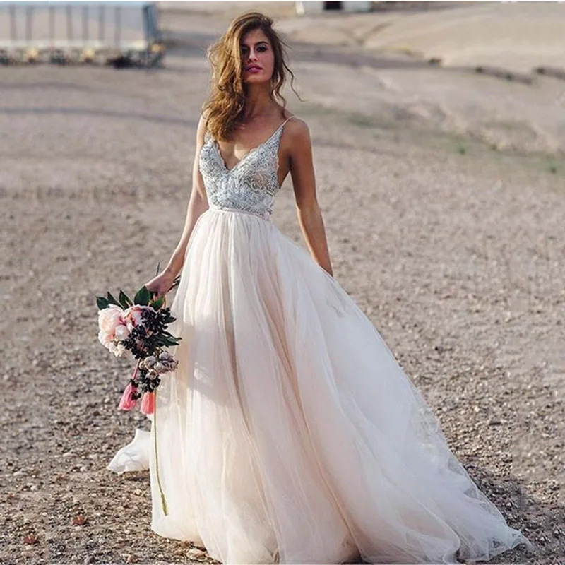 Светильник, розовое свадебное платье на бретельках с цветочной аппликацией, сексуальное свадебное платье с открытой спиной, Vestido De Novia