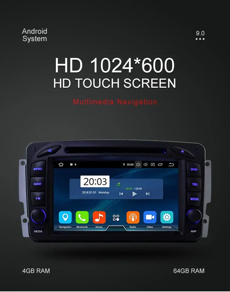 Clearance Besina Android 9.0 2 Din Car DVD Player For Mercedes Benz CLK W209 W203 Viano W639 Vito WIFI GPS Radio 4G+32G Multimedia Stereo 1