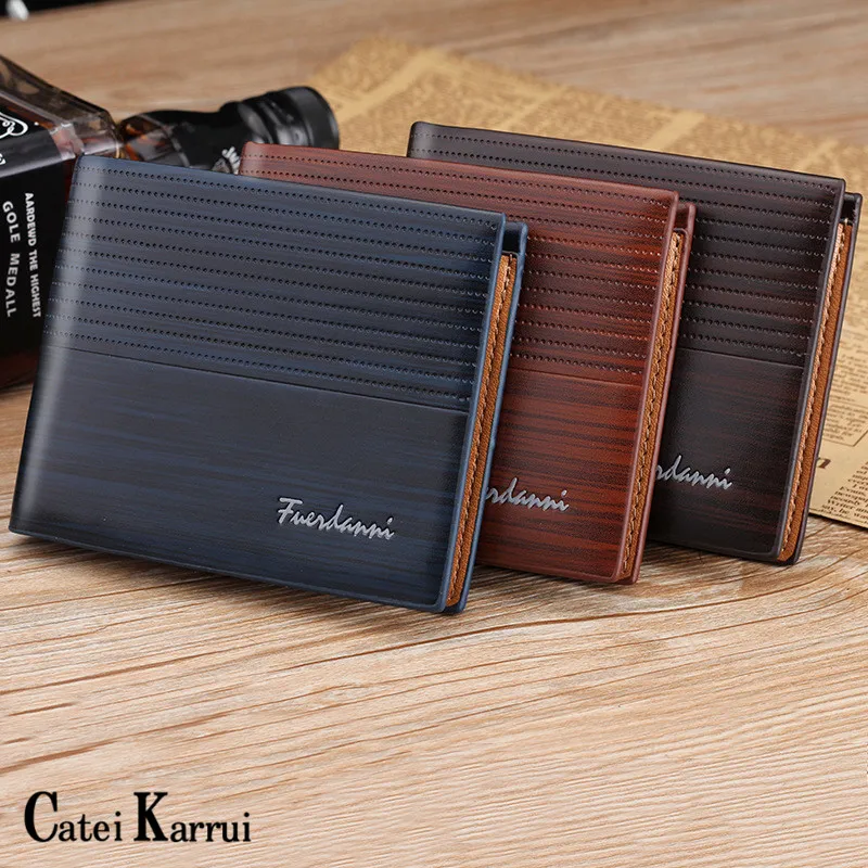 

2020 NEW Genuine Leater men short wallet business retro cross section embossed Credit card holder fashiong wallets men purses