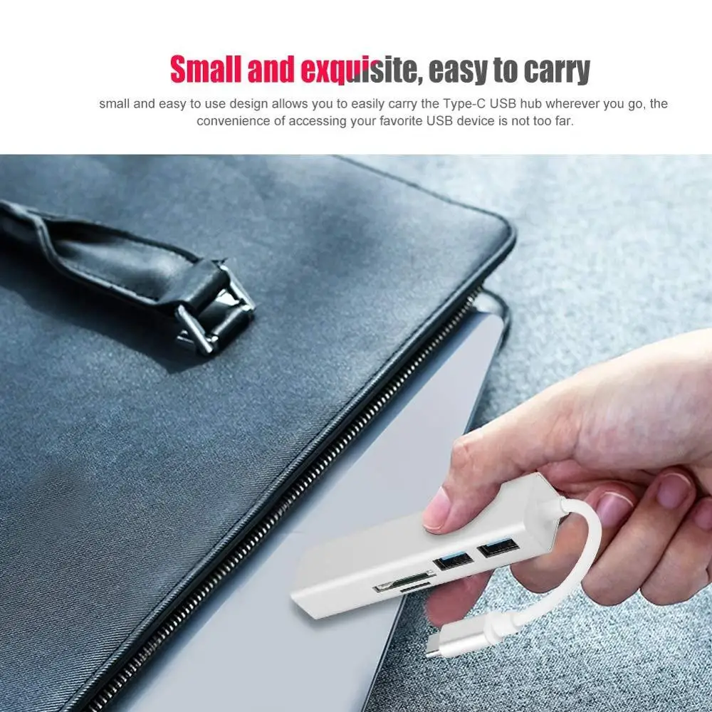 ASHATA USB C адаптер переменного тока, 5-в-1 Тип с разъемами типа C и RJ45 1000M+ USB3.0* 2+ TF+ SD конвертер адаптер Hub, USB3.0 концентратор расширить свой Тип-C Порты и разъёмы