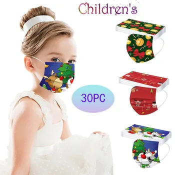 

Children's Meltblown Dustproof Mouth mask Disposable Christmas Mask 30PC Non Wove Three-Layer Printed Breathable Disposable Mask
