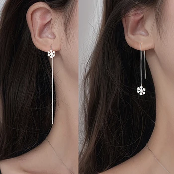 

LISM 925 Sterling Silver Wholesale Snowflake Long Tassel Drop Earrings For Women Young Girls Christmas Gift Earring