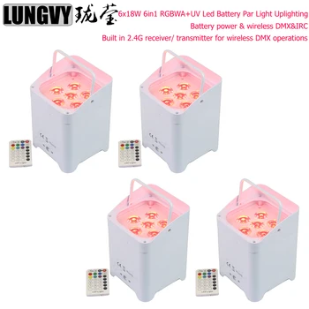 

Free Shipping 4pcs/lot DMX512/IRC Battery Powered Wireless Remote Control Wedding Uplight 6x18w RGBWAUV 6in1 Led Par Dj Light