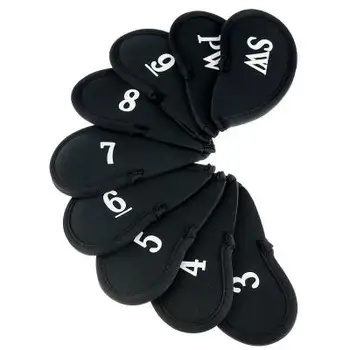 

9Pcs Golf Club Head Covers Iron Putter Protective Case HeadCovers Set Neoprene Black Gold Head Protector Bag for Golf Sports