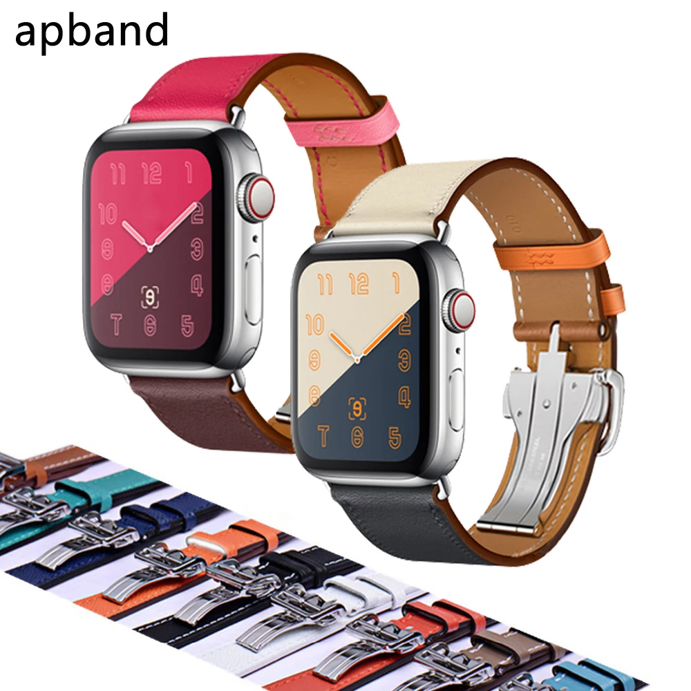 

Leather strap For Apple watch band 5 4 3 2 1 44mm/40mm Iwatch band 42mm/38mm Single Tour Deployment Buckle Bracelet Accessories