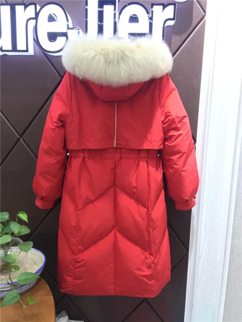Dongdaemun стиль корейский стиль пуховик женский длинный приталенный белый утиный пух пальто