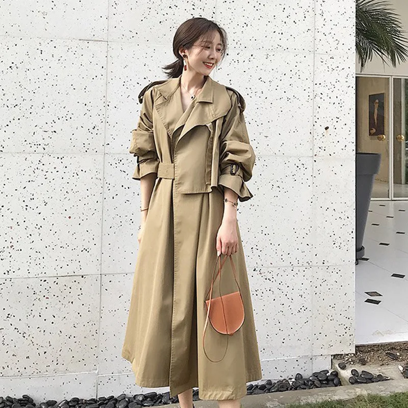 

2019 Autumn Tooling Trench Coat For Women Suit Neck Temperament Long Coat