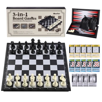 

IBaseToy 3-In-1 Board Games Magnetic Chess Checkers Backgammon Set Folding Chess Board Educational Indoor Entertainment Games