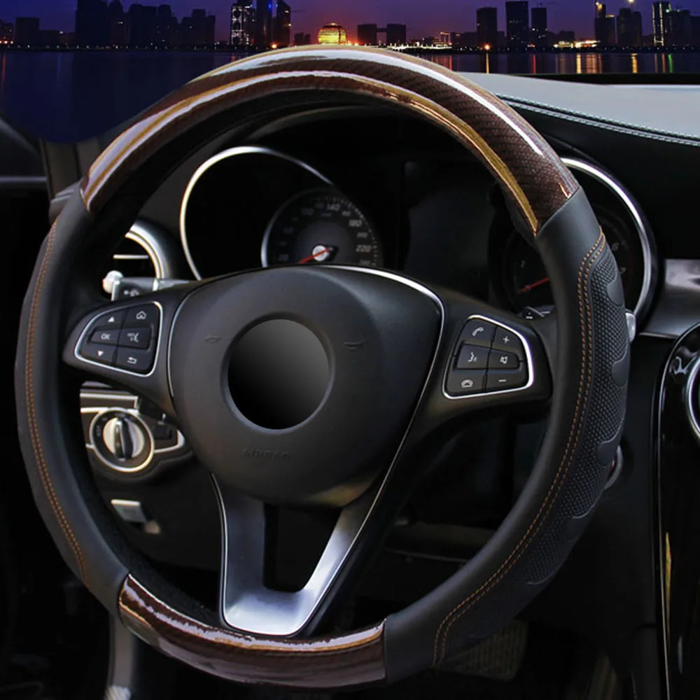 3D углеродное волокно высокий светильник с соединением кожи футбольный рисунок ива узорчатый массажный чехол рулевого колеса автомобиля 37-38 см Универсальный