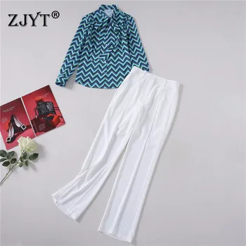 

Elegant Lady Two Piece Set Top and Pants Matching Set Summer 2020 New Women's Set Fashion Geometric Blouse and Pants Suit Sets